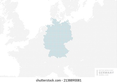 A blue dot map centered on Germany. 