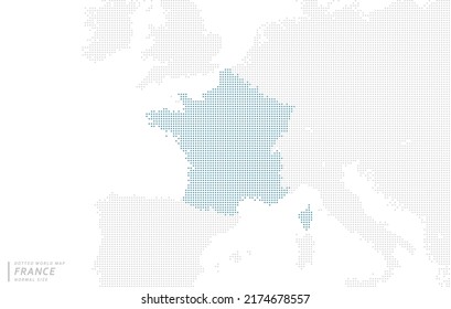 A blue dot map centered on France.