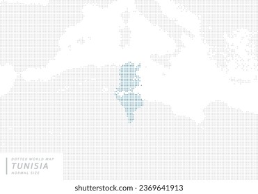 A blue dot map centered on Tunisia