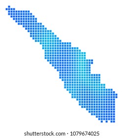 Blue Dot Sumatra Island Map. Vector geographic map in blue color shades. Vector concept of Sumatra Island Map constructed with regular square dots.