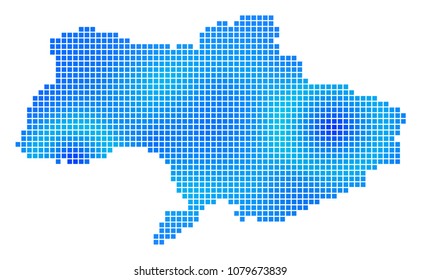 Blue Dot Ukraine Map. Vector geographic map in blue color hues. Vector pattern of Ukraine Map combined of regular square dots.
