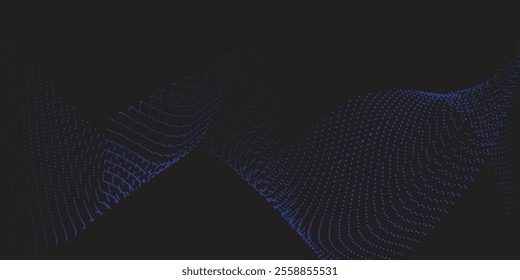 Blue dot wave and black abstract background