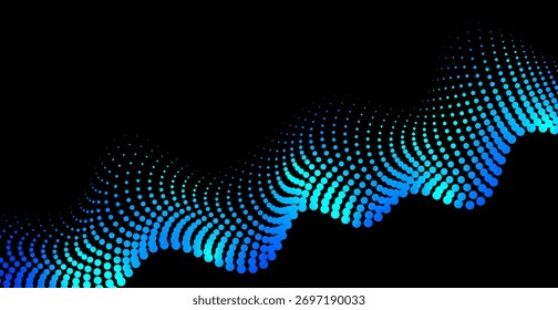 Blue Dot Wave on Black Background. Technology Banner. Vector Illustration. Abstract Business Wallpaper