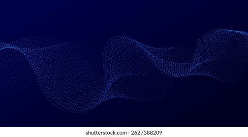 Blue Dot Wave On Dark Background. Technology Banner. Vector Illustration. Abstract Business Wallpaper