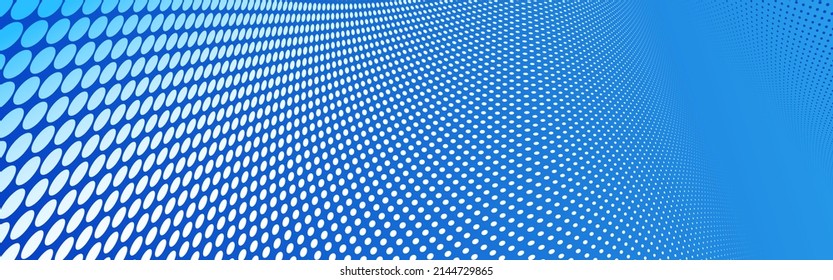 Blue dots in 3D perspective vector abstract background, multimedia internet information theme, wave stream of science technology or business blank template for ads.