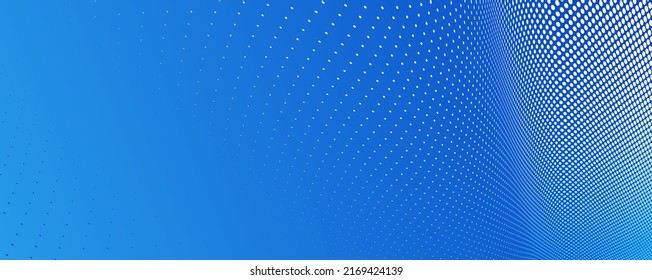 Blue dots in 3D perspective vector abstract background, multimedia internet information theme, wave stream of science technology or business blank template for ads.