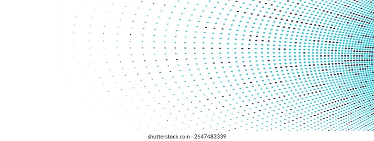 Blue dots in 3D perspective vector abstract background, multimedia internet information theme, wave stream of science technology or business blank template for ads.