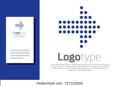 Blue Dots arrow icon isolated on white background. Halftone arrow. Dotted arrow sign. Logo design template element. Vector Illustration
