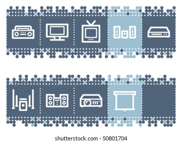 Blue dots bar with audio video web icons