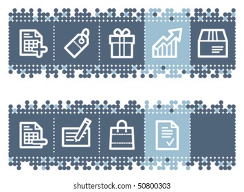 Blue dots bar with basic shopping icons set 1