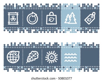 Barra de puntos azules con iconos web ecológicos establecidos 3