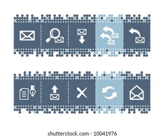 Blue dots bar with e-mail icons. Vector file has layers, all icons in two versions are included.