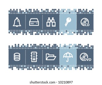 Blue dots bar with file-server icons. Vector file has layers, all icons in two versions are included.