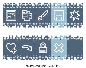 Blue dots bar with image viewer web icons set 2