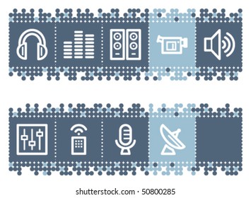 Barra de puntos azules con iconos web de medios