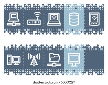 Blue dots bar with network web icons