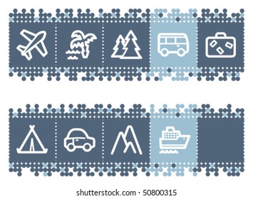 Barra de puntos azules con iconos de la web de viajes set 1