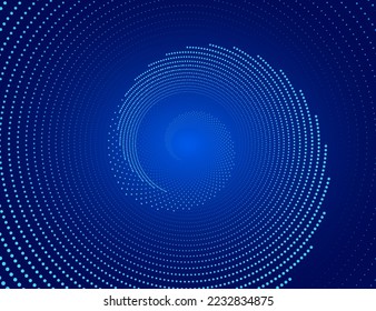 Blue dots circle spiral. Glowing light effect. Modern technology Background. Futuristic artwork tech template. Digital vector illustration. Abstract hi-tech wallpaper.