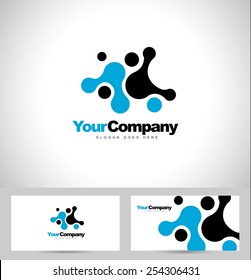 Blue Dots Logo Vector. Abstract Business Company Logo With Blue Dots And Business Card Template