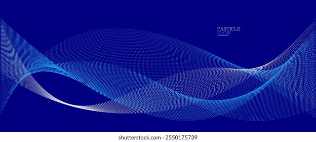 Blaue Punkte in Bewegung dunklen Vektor abstrakten Hintergrund, Partikel Array wellenförmigen Fluss, Kurve Linien von Punkten in Bewegung, Technologie und Wissenschaft Illustration.