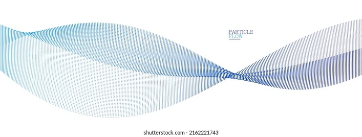 Puntos azules en el fondo abstracto del vector de movimiento, flujo ondulado de matrices de partículas, líneas de curva de puntos en movimiento, tecnología e ilustración científica.