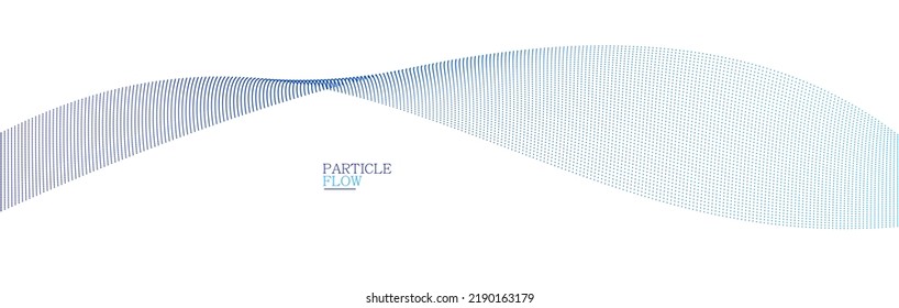Blue dots in motion vector abstract background, particles array wavy flow, curve lines of points in movement, technology and science illustration.