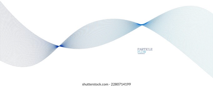 Blue dots in motion vector abstract background, particles array wavy flow, curve lines of points in movement, technology and science illustration.