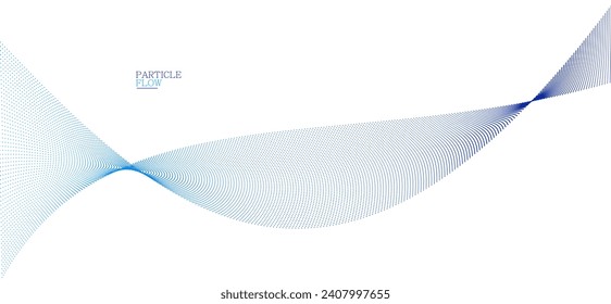 Blue dots in motion vector abstract background, particles array wavy flow, curve lines of points in movement, technology and science illustration.