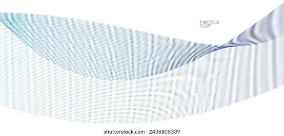 Blue dots in motion vector abstract background, particles array wavy flow, curve lines of points in movement, technology and science illustration.