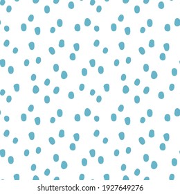 Blue dots on a white background. Basic seamless pattern. Trendy minimalistic spotted texture. Background for card, presentation, web banner, textile wrapping paper.