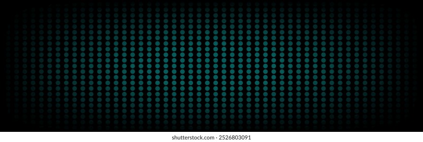 Blue dots pattern on black background. Horizontal design for background or backdrop. Vector illustration.