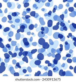Blue dots seamless pattern, animal skin vector background, chaotic spots, with brush texture svg