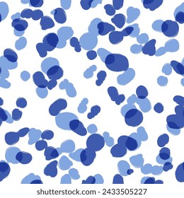 Blue dots seamless pattern, animal skin vector background, chaotic spots, with brush texture