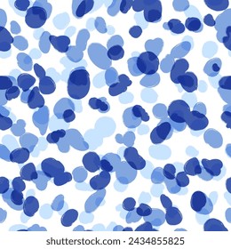 Blue dots seamless pattern, animal skin vector background, chaotic spots, with brush texture