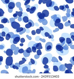 Blue dots seamless pattern, animal skin vector background, chaotic spots, with brush texture