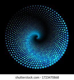 Forma de puntos azules. Espiral de semitonos como icono o fondo. Marco de círculo vector abstracto con puntos como logotipo o emblema.