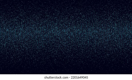 Blue dots texture with noise effect. Abstract halftone background. Vector glitch backdrop. Digital screen with matrix or binary code.