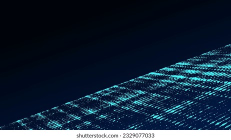 Blue dots texture with noise effect. Abstract halftone background. Vector glitch backdrop. Digital screen with matrix or binary code.