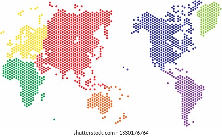 Blue dots world map on white background, vector illustration.