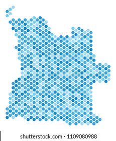 Blue dotted Angola map. Vector geographic map in cold blue color tinges on a white background. Vector mosaic of Angola map designed of sphere blot pattern.