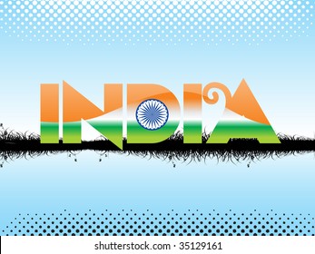 blauer gepunkteter Hintergrund mit schwarzem Gras auf Flaggenfarbe in India
