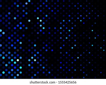 Blue dotted background, vector illustration. Digital gradient. Glowing halftone dots circle. Abstract illustration with blue roundels for decoration design. Dot texture pattern. Christmas decoration