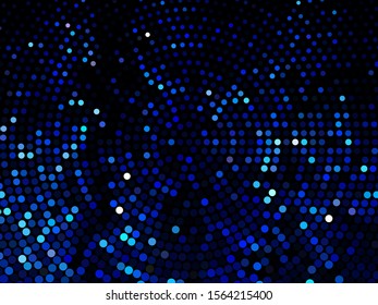 Blue dotted background, vector illustration. Digital gradient. Glowing halftone dots circle. Abstract illustration with blue roundels for decoration design. Dot texture pattern. Christmas decoration