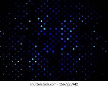 Blue dotted background, vector illustration. Digital gradient. Glowing halftone dots circle. Abstract illustration with blue roundels for decoration design. Dot texture pattern. Christmas decoration
