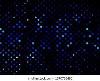 Blue dotted background, vector illustration. Digital gradient. Glowing halftone dots circle. Abstract illustration with blue roundels for decoration design. Dot texture pattern. Christmas decoration