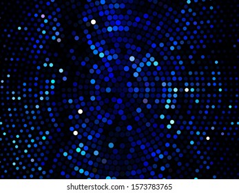 Blue dotted background, vector illustration. Digital gradient. Glowing halftone dots circle. Abstract illustration with blue roundels for decoration design. Dot texture pattern. Christmas decoration