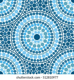 Blue dotted circles vector seamless pattern tile