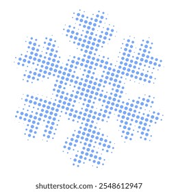 Blue dotted halftone snowflakes isolated on transparent background. vector