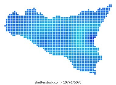Blue Dotted Sicilia Map. Vector geographic map in blue color tones. Vector composition of Sicilia Map formed of regular square particles.
