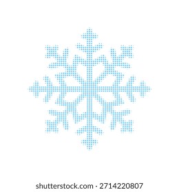 Blue dotted snowflake icon in halftone style, isolated on white background. Minimal winter symbol for Christmas design, cold weather concept, holiday decoration, seasonal graphic element.